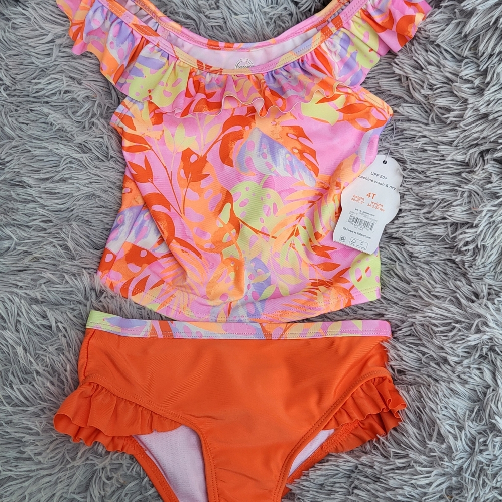 *Swimsuit, Wonder Nation Tankini, Toddler Girls, 2 Piece, Bright Orange,  4T NWT